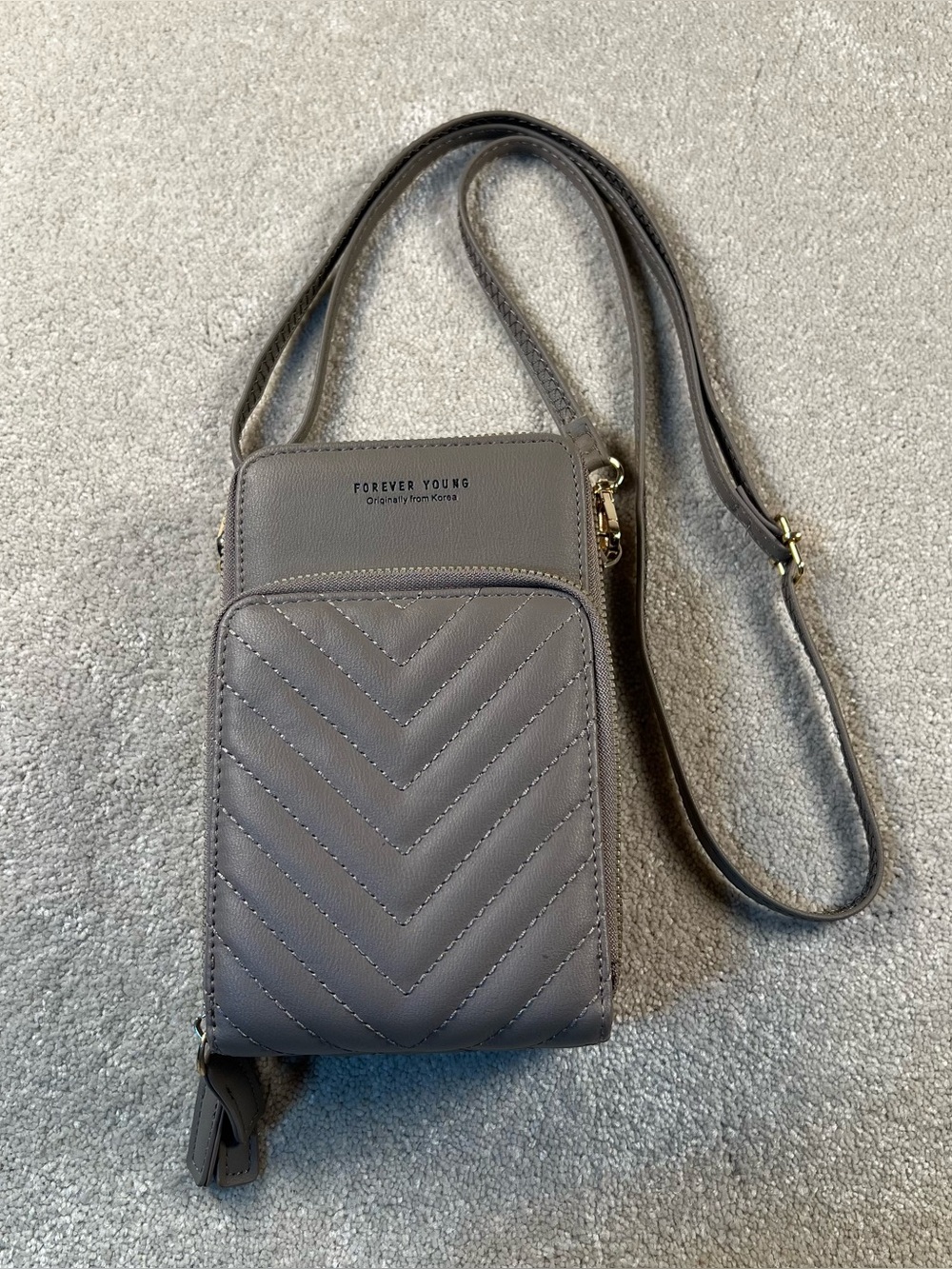 CrossBody Bag Wallet Taupe New Triple Zipper Quilted Forever Young